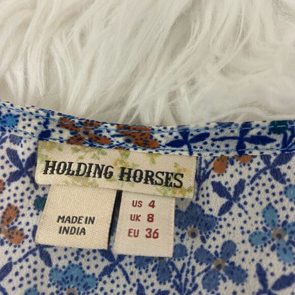 Anthropologie Holding Horses Betony Swing Prairie Floral Print Dress Size 4 Blue - Picture 7 of 16